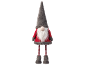 Christmas gnome with a grey hat, white beard, red sweater, and striped legs.