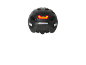 Black bicycle helmet with a red rear light and reflective elements.