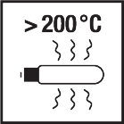 Symbol: over 200°C heat resistance, with an image of a heated tube.