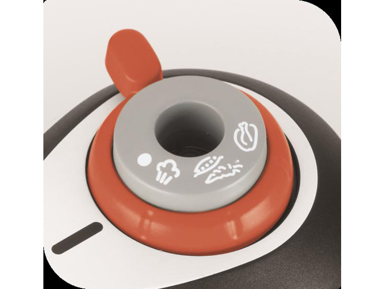 Pressure cooker control dial with steaming, vegetables, and power icons.