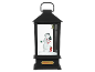 Black Christmas lantern with a snowman, gift, and the inscription «CHRISTMAS».