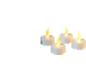 Four LED tea lights with flickering yellow flames on a black background.