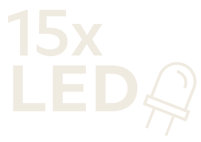 Seal with the text '15x LED' and an LED icon.