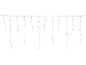 Christmas light curtain with white bulbs on a black background.