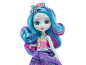 Doll with blue and purple hair, a flower crown, and a colorful dress.