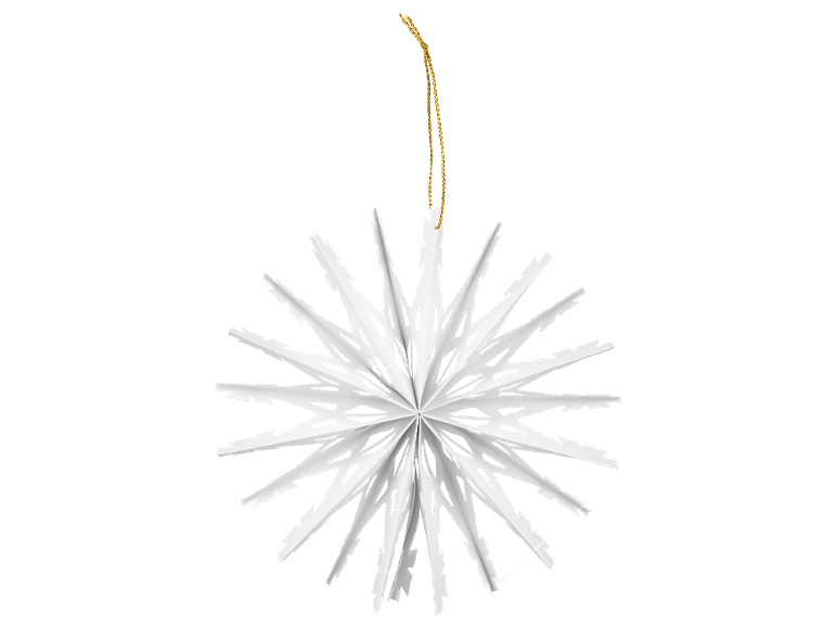 White snowflake Christmas decoration with a golden string.
