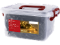 Livarno 400 LED string lights with warm white light in a transparent storage box.