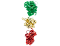 Green, gold, and red gift ribbons on a black background.