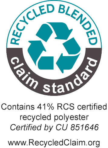 Seal: Recycled blended, 41% RCS certified recycled polyester, certified by CU 851646.