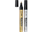Two paint markers, one gold and one silver, with black caps.
