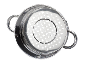 Stainless steel steamer insert with handles, top view.