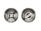 Two metal coffee grinder attachments with different blades on a black background.