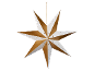 White and gold star-shaped Christmas decoration with small cut-out stars and dots