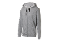 Grey zip-up hoodie with black drawstrings