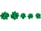 Five green gift bows of varying sizes