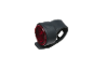 Red bicycle rear light with a black silicone strap.