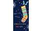 Festive Christmas stocking with the text 'A festive little something inside...' on a dark blue background.