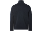 Dark blue men's long-sleeved top with a high collar, back view.