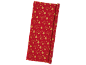 Red wrapping paper roll with golden Christmas trees, bows, and 'Merry Christmas' text.