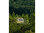 Two cyclists on a winding mountain road, surrounded by dense forest.