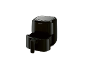 A black air fryer with a pull-out drawer on a black background.