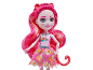Doll with pink hair, cat ears and tail, in a floral skirt and top.