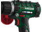 Cordless drill with a red dust collector, a bit holder, and a torque setting ring.
