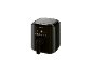 Black air fryer with a digital display showing 10 minutes.