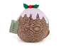 Plush Christmas pudding with white icing and holly on top