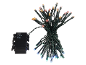 LED string lights with a control box showing 'TIMER', 'ON', and 'OFF' settings.