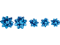 Five shiny blue gift bows of varying sizes against a black background.