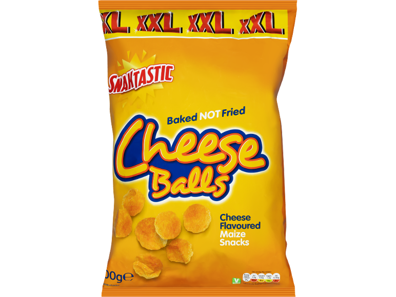 Snack Day cheese balls, baked not fried, in an XXL pack.