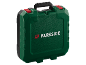 Green toolbox with a black handle and red clasps