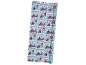 Gift wrapping paper featuring two princesses and snowflakes on a striped background.
