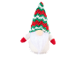 Christmas gnome with a white beard and a red and green striped hat.