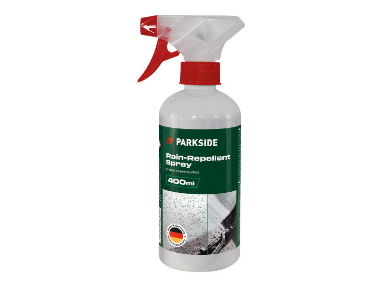 Rain-repellent spray creating a beading effect, 400ml, made in Germany.