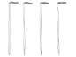 Four reusable metal drinking straws with a bend, on a black background.