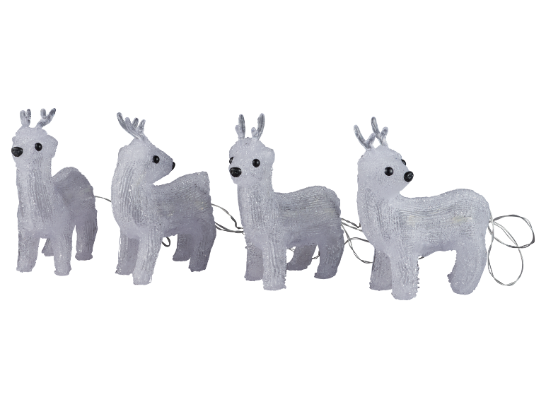 Christmas lights in the shape of four white reindeer