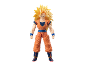 Action figure with yellow hair in orange and blue attire.