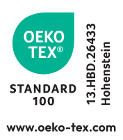 Textile seal STANDARD 100, number 13.HBD.26433 Hohenstein, www.oeko-tex.com