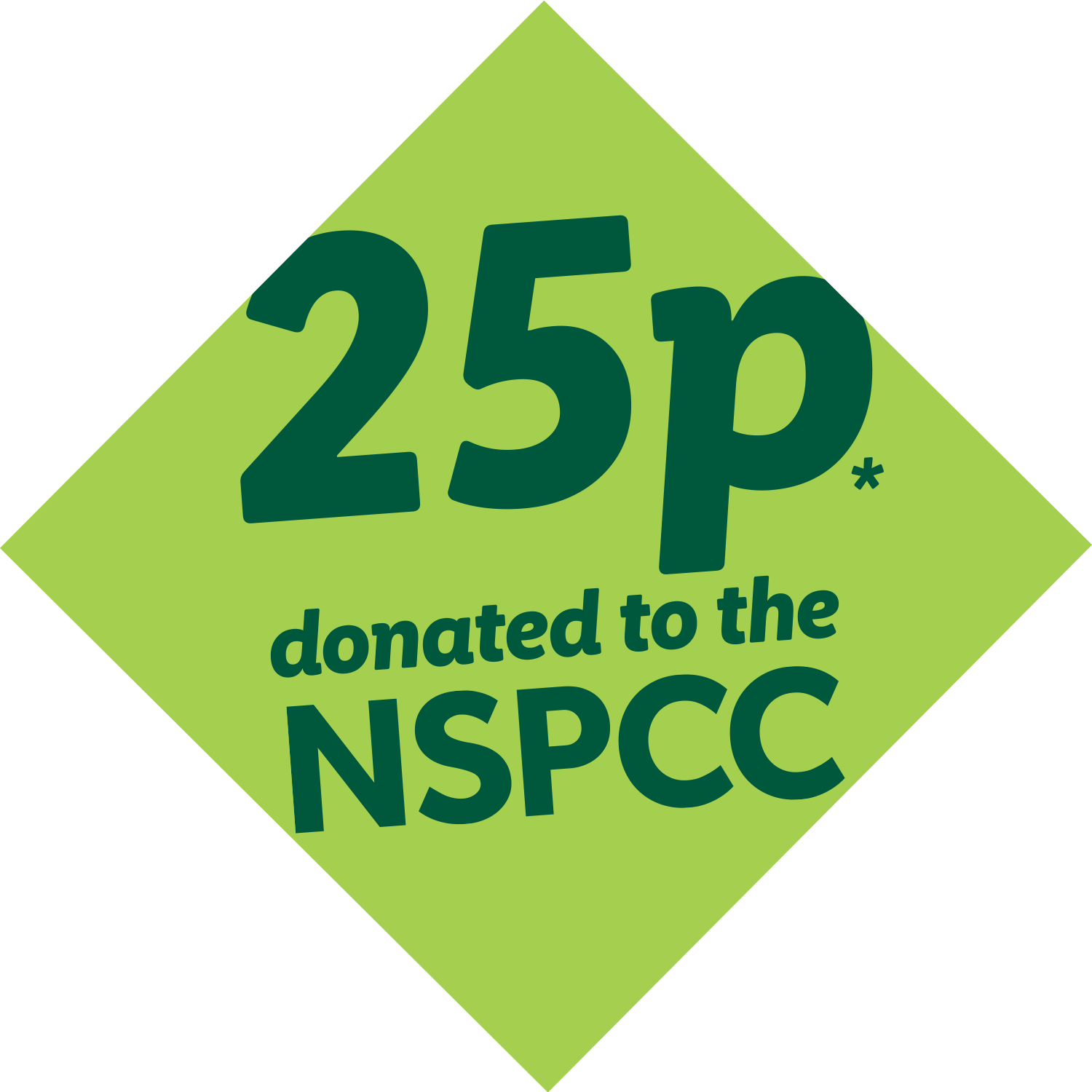 Donation seal: 25p donated to the NSPCC.