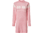 Pink sweater with white Fair Isle pattern, long sleeves, and a round neckline.
