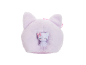 Plush lilac cat head-shaped pouch with a small cat figurine