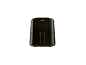 Black air fryer with a digital display and handle on a black background.