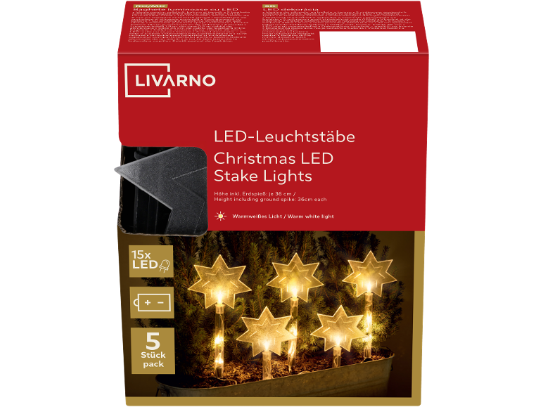 LIVARNO Christmas LED stake lights in star shape, 5-pack