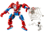 Red and blue toy robot with a web shield and a white minifigure.