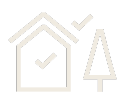 House and tree icon with checkmarks, indicating vetting or approval.