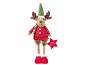 Decorative Christmas reindeer with green hat, scarf, and 'Merry Christmas' tag.
