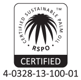 Certified sustainable palm oil RSPO, certificate 4-0328-13-100-01.