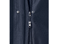 Zipper and snap fasteners of a dark blue jacket.
